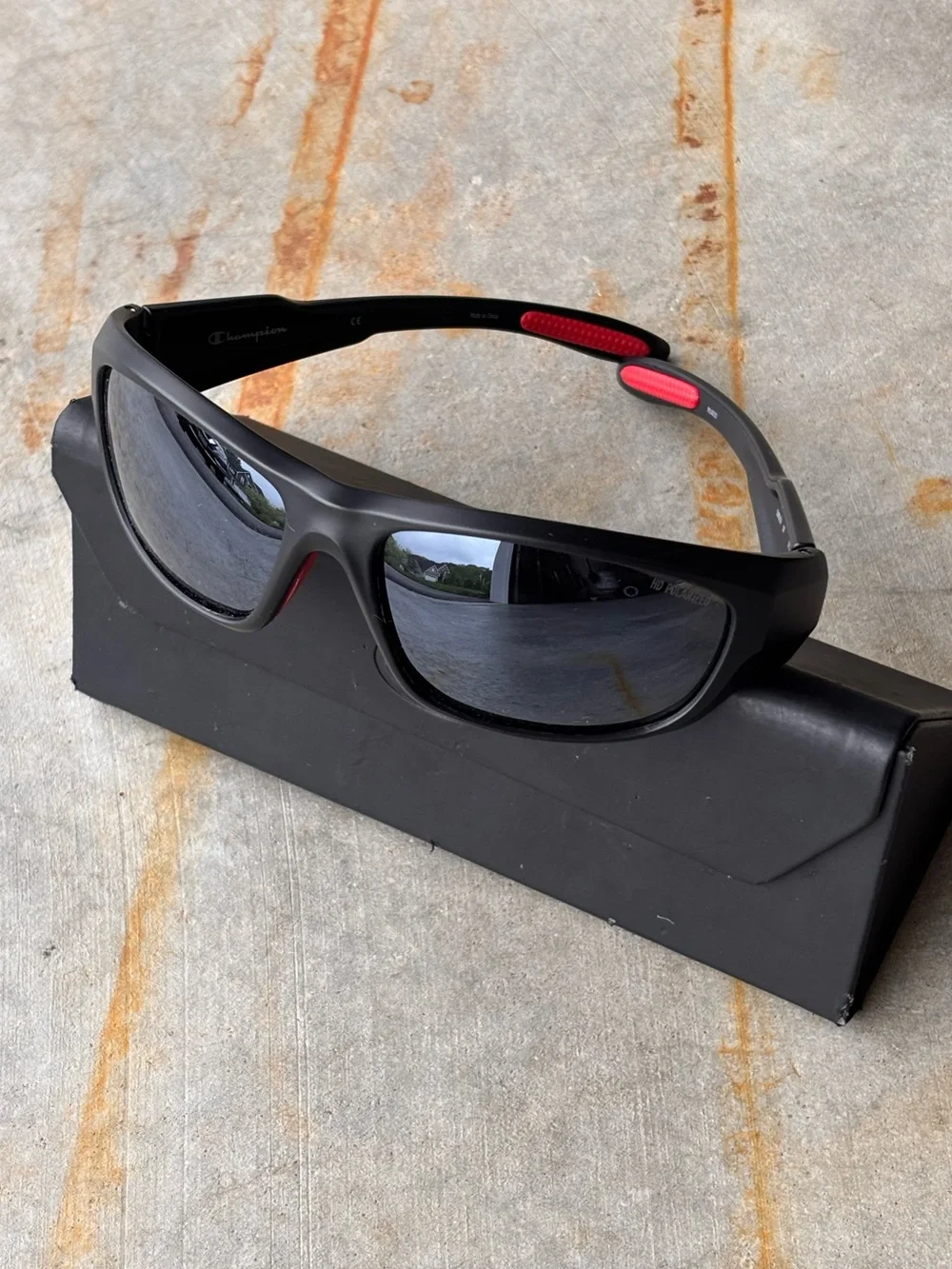 Champion Wraparound Sport Sunglasses Black Red Y2K Racing Streetwear Athleisure